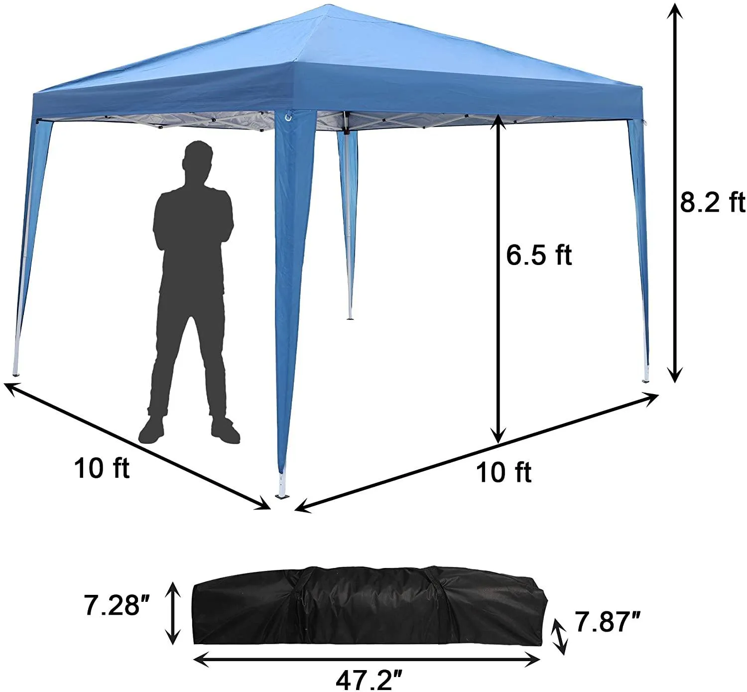 10 ft. Foldable Pop Up Canopy Tent with Mesh Sidewall Height Adjustable Outdoor Gazebos with Carrying Bag, Blue