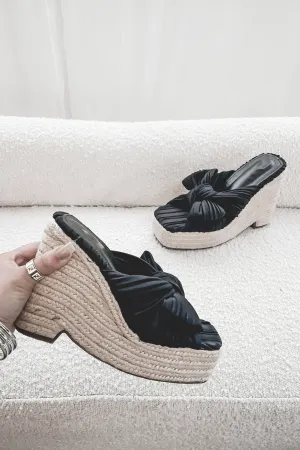 A Walk In The Sunset Black Braided Wedge Heel