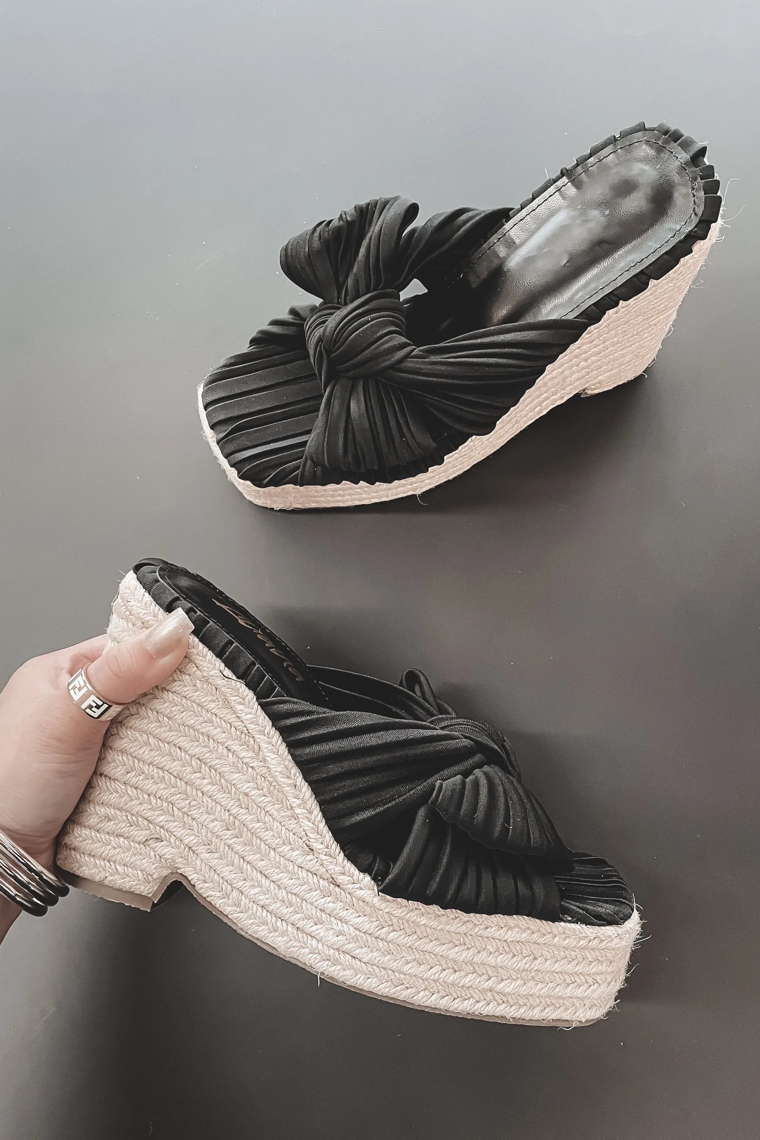 A Walk In The Sunset Black Braided Wedge Heel