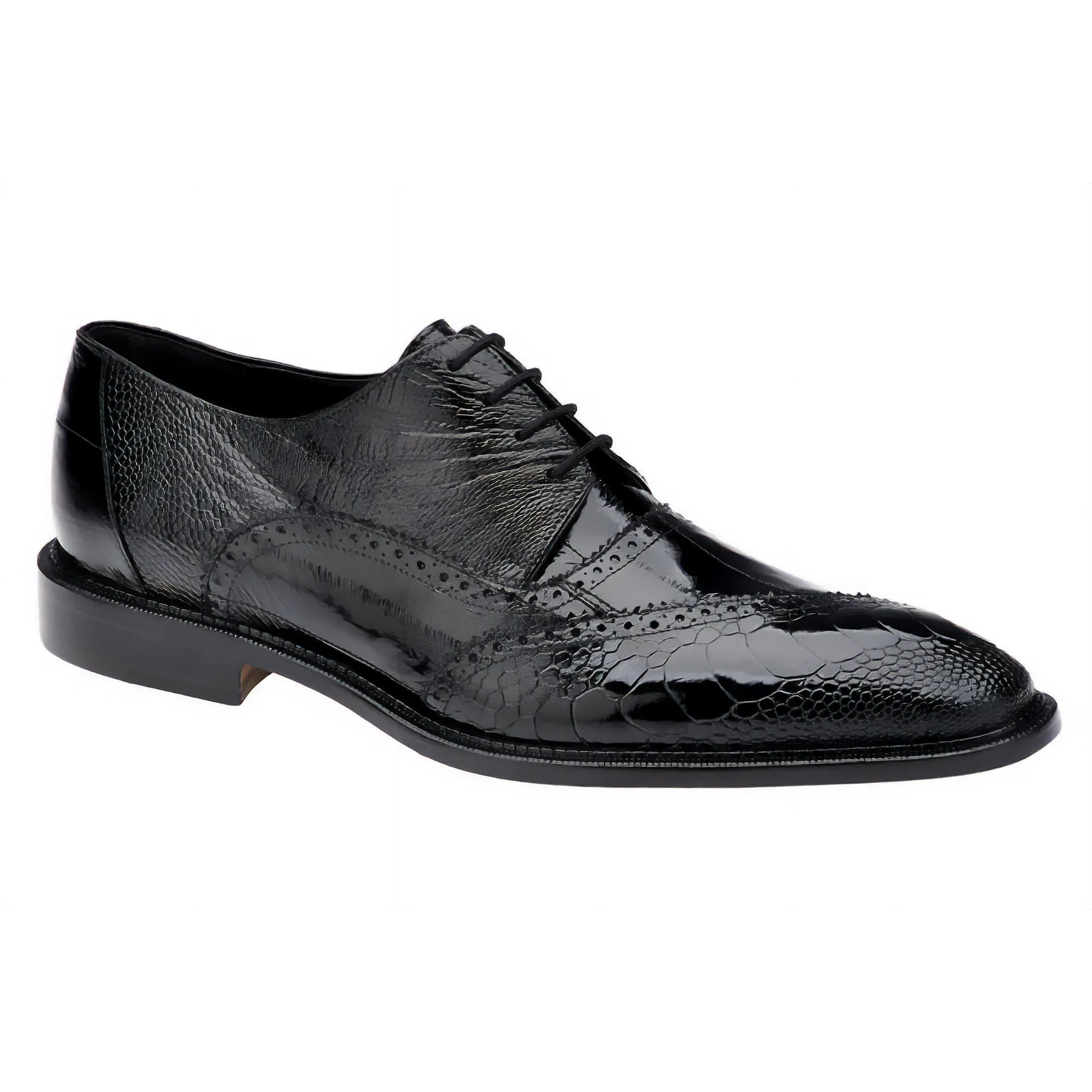 Belvedere Nino in Black Eel & Ostrich Oxfords