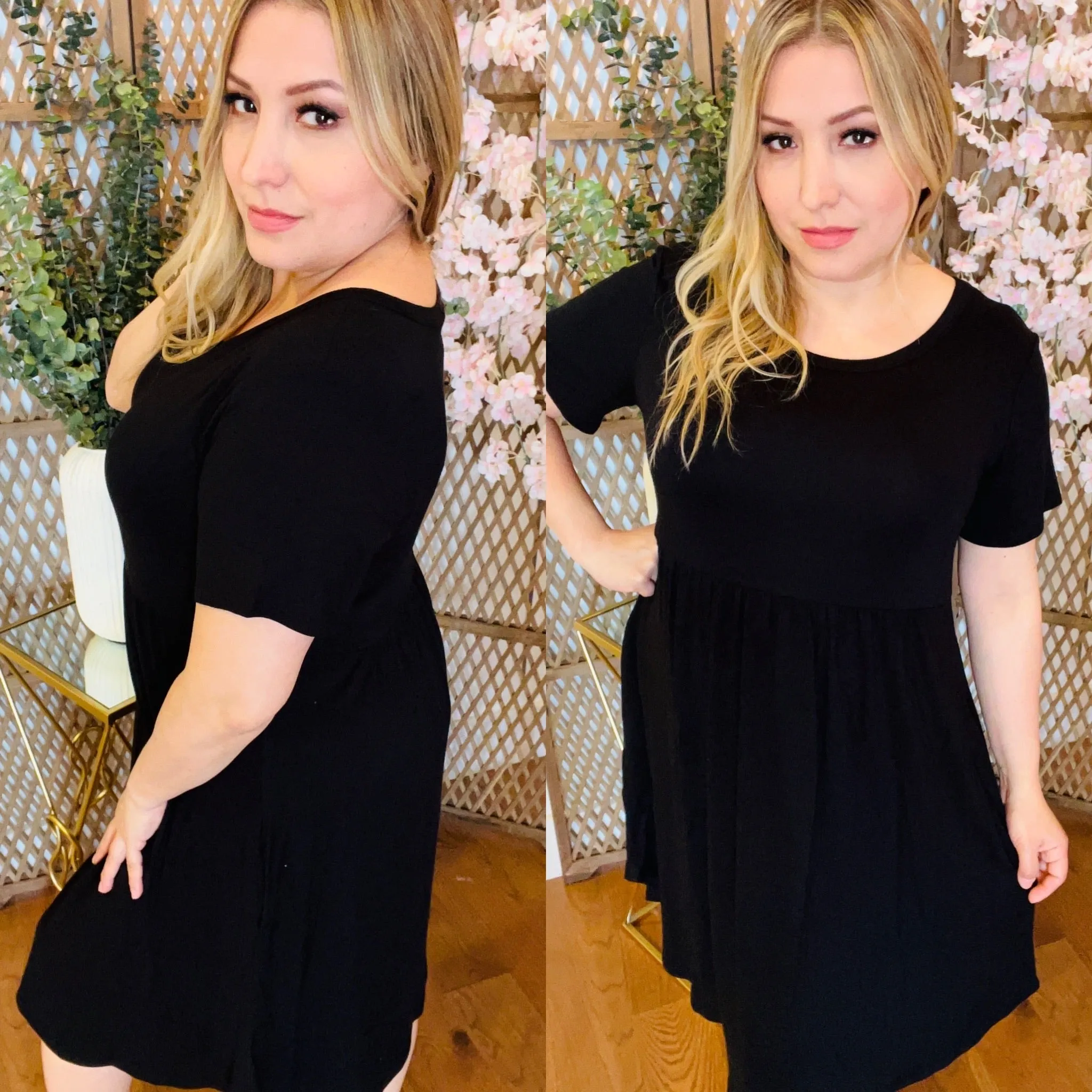 Black Solid Baby Doll Dress