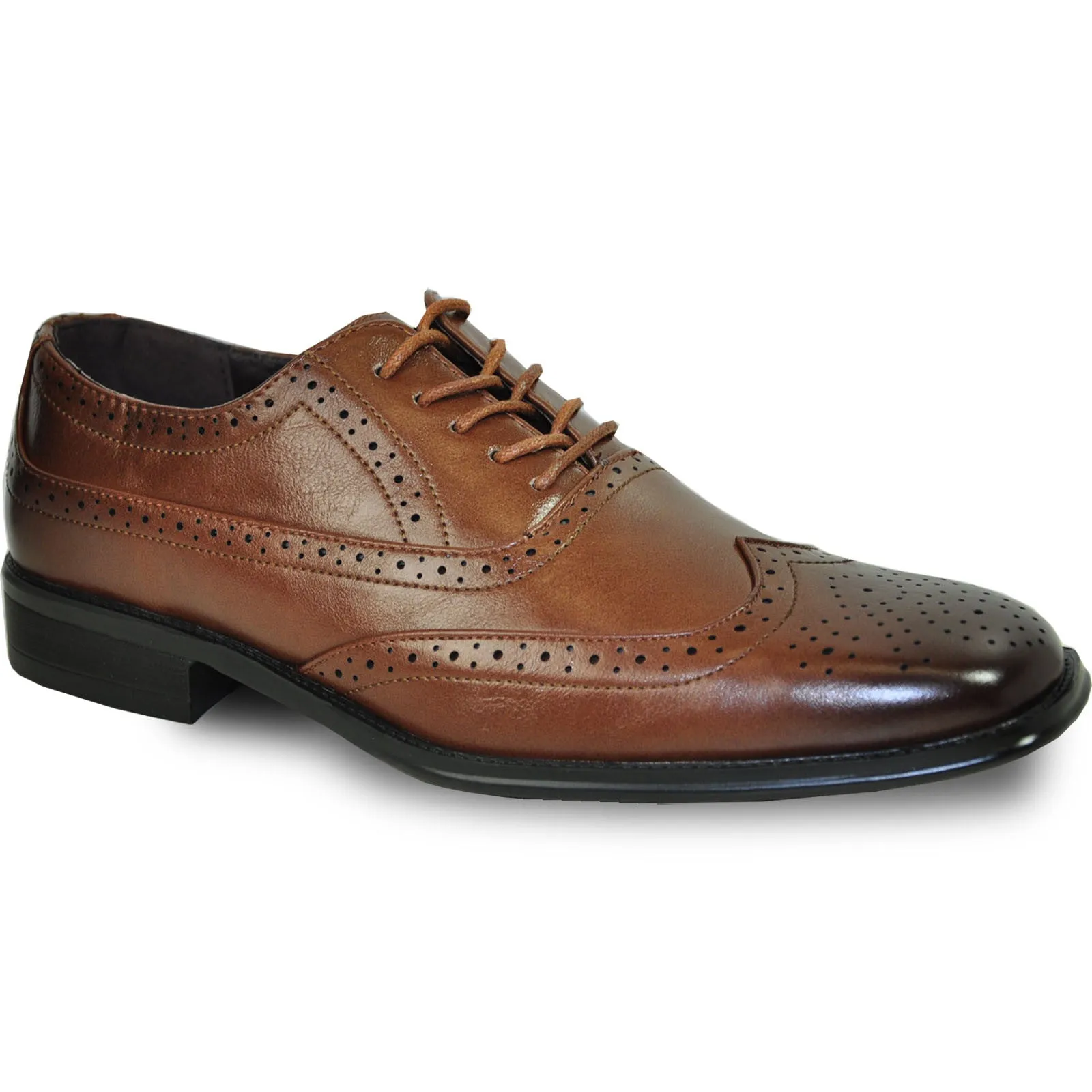 BRAVO Men Dress Shoe MILANO-1 Wingtip Oxford Shoe Brown