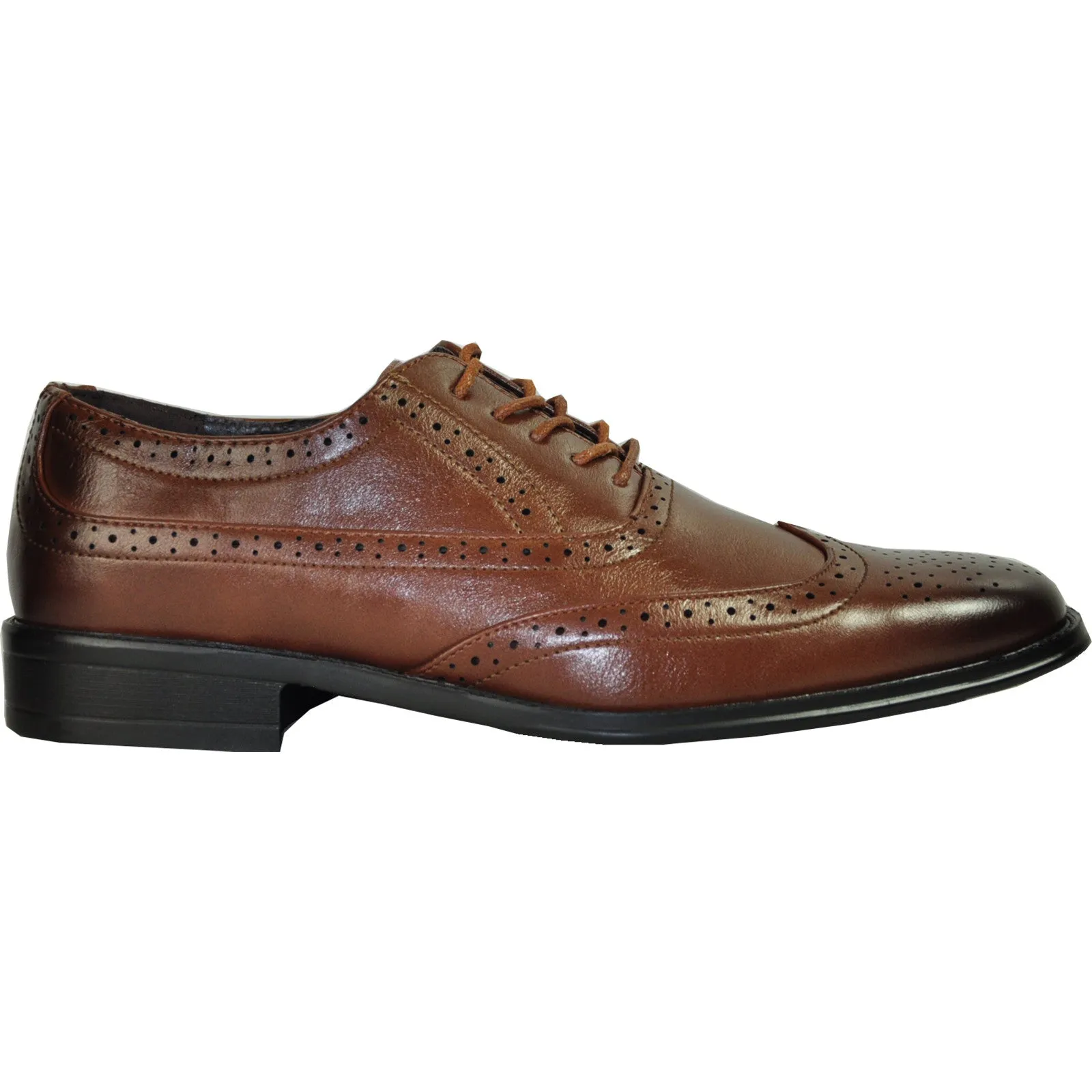 BRAVO Men Dress Shoe MILANO-1 Wingtip Oxford Shoe Brown