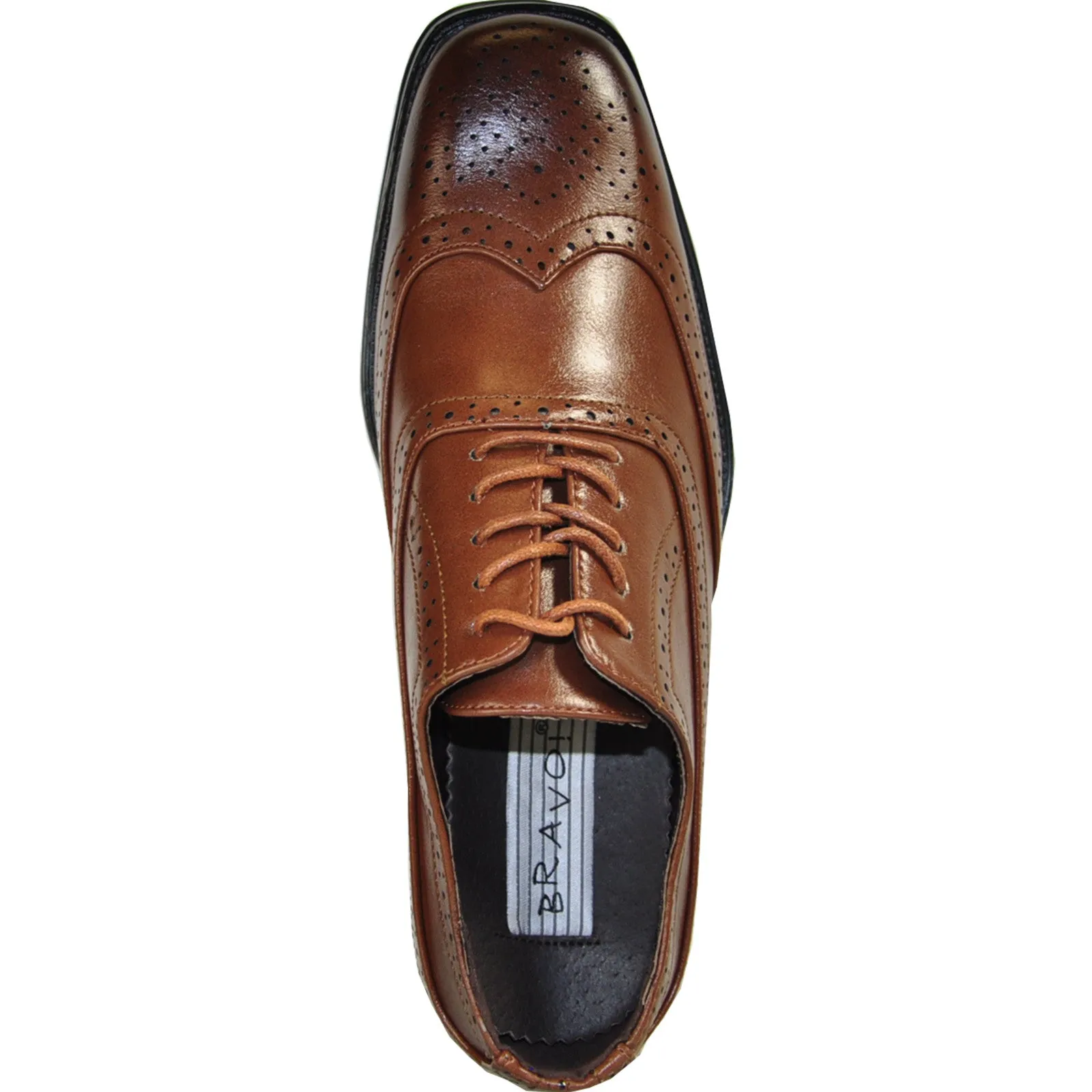 BRAVO Men Dress Shoe MILANO-1 Wingtip Oxford Shoe Brown