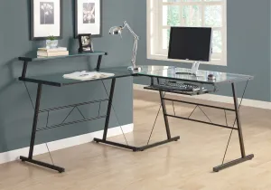 Computer Desk - Black Metal Corner With Tempered Glass