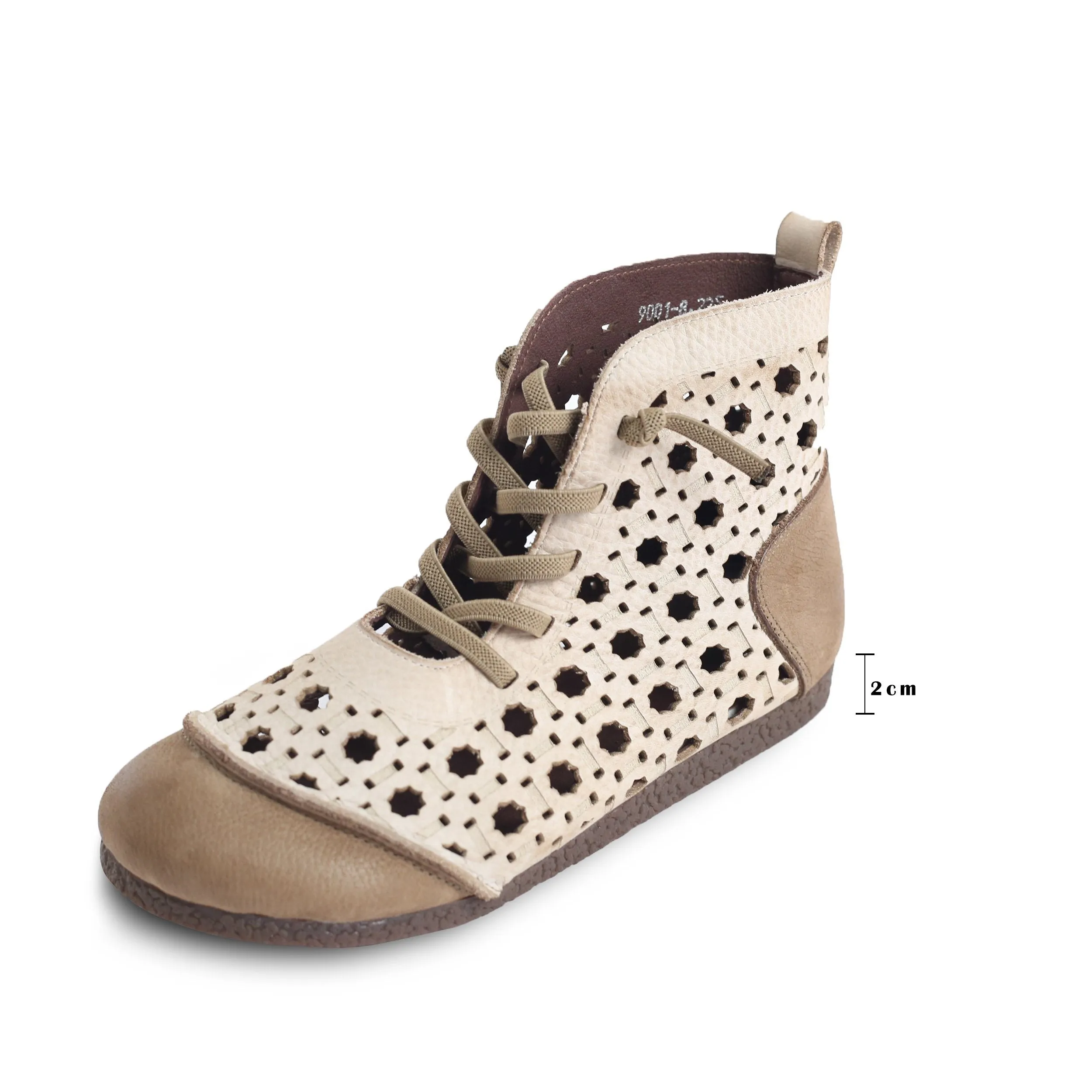 Cut Out Summer Boots Breathable Leather Hollowed Lace Up Ankle Booties Beige/Coffee