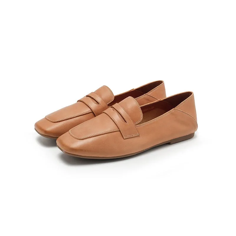 Dwarves Leather Penny Loafers for Women in Brown/Khaki/Beige/Coffee