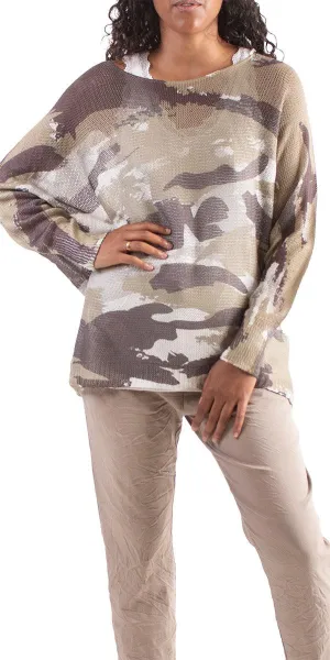 Emy Batwing Sweater With Camo Print