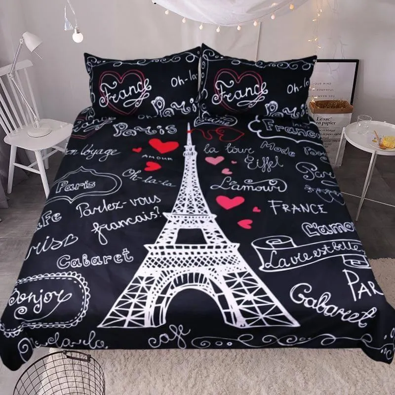 France Paris Tower Black Comfortable Duvet Cover Bedding Set