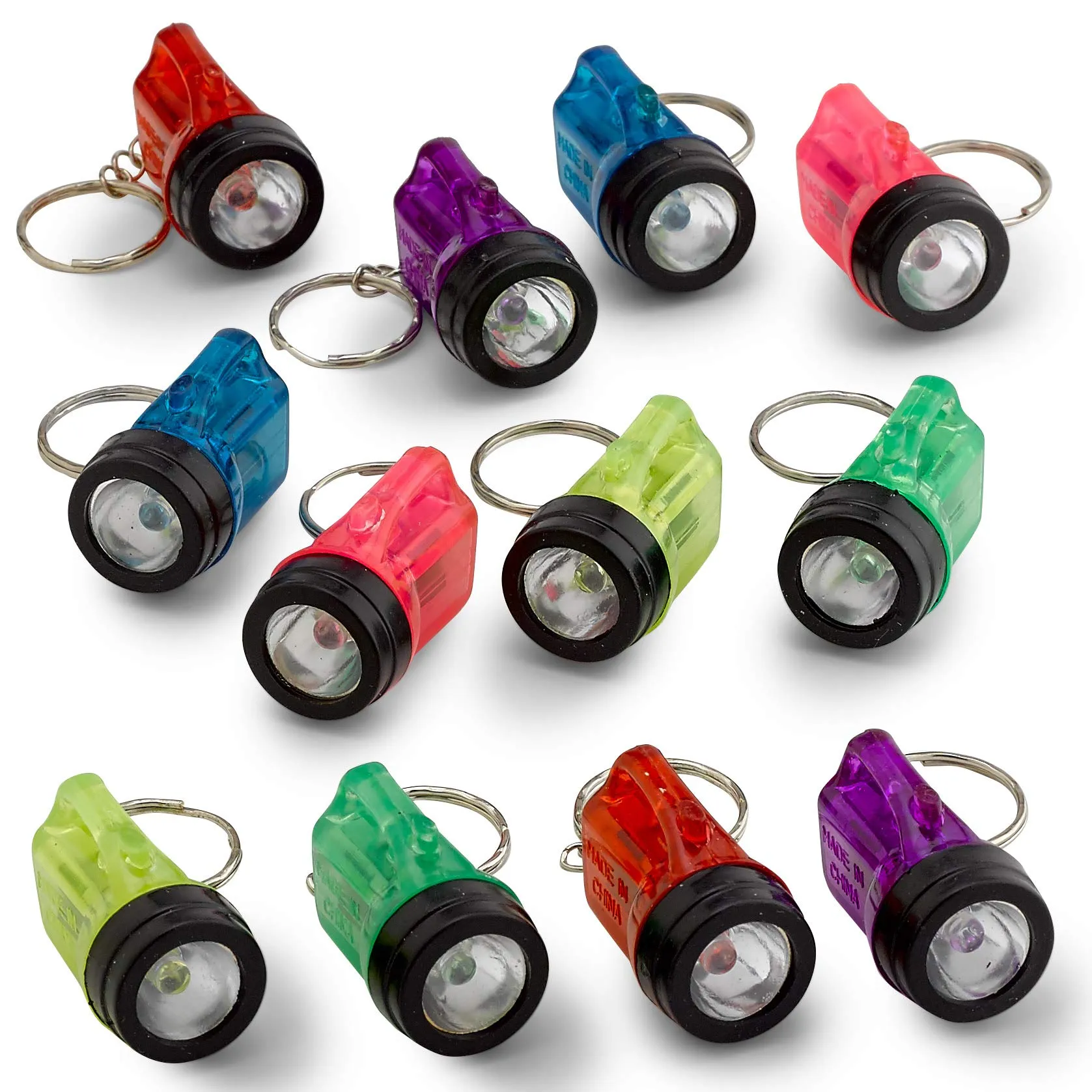 Kicko Mini Flashlight Keychains 1.5 Inch - 12 Pack Assorted Neon Colors  Small Key Ring