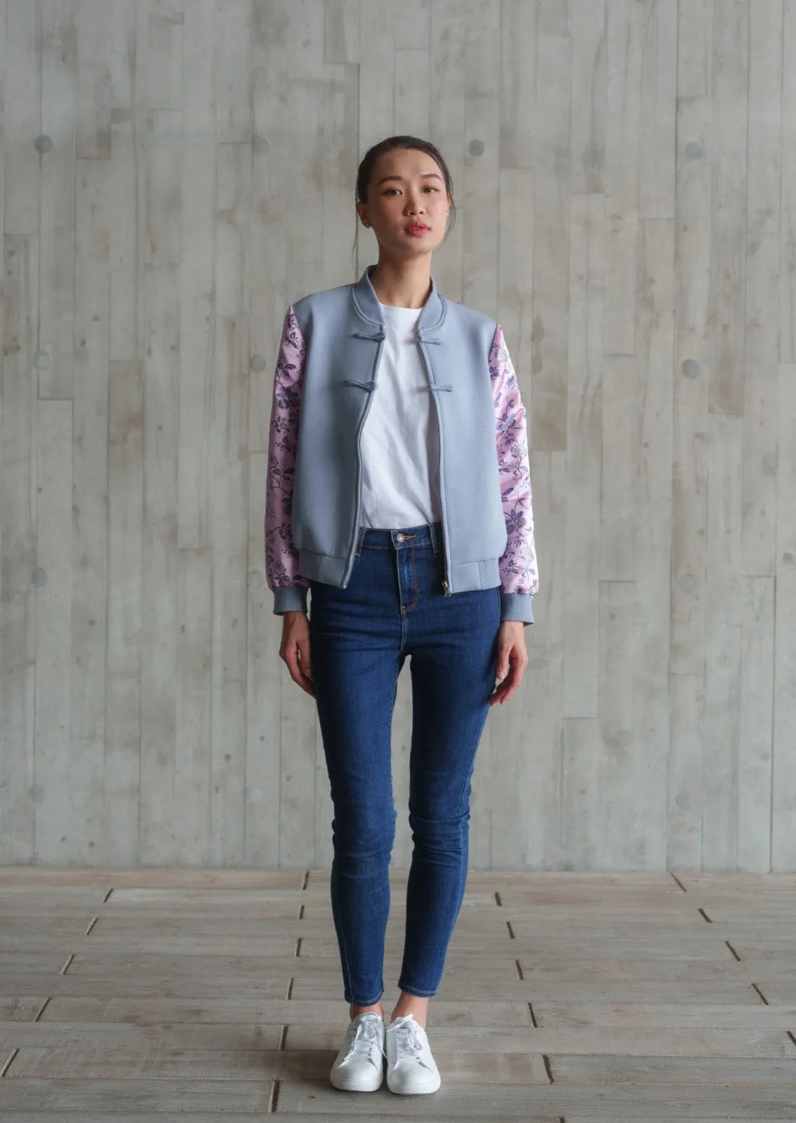 Love In Mist Bomber Jacket (Grey/ Multi Pink)