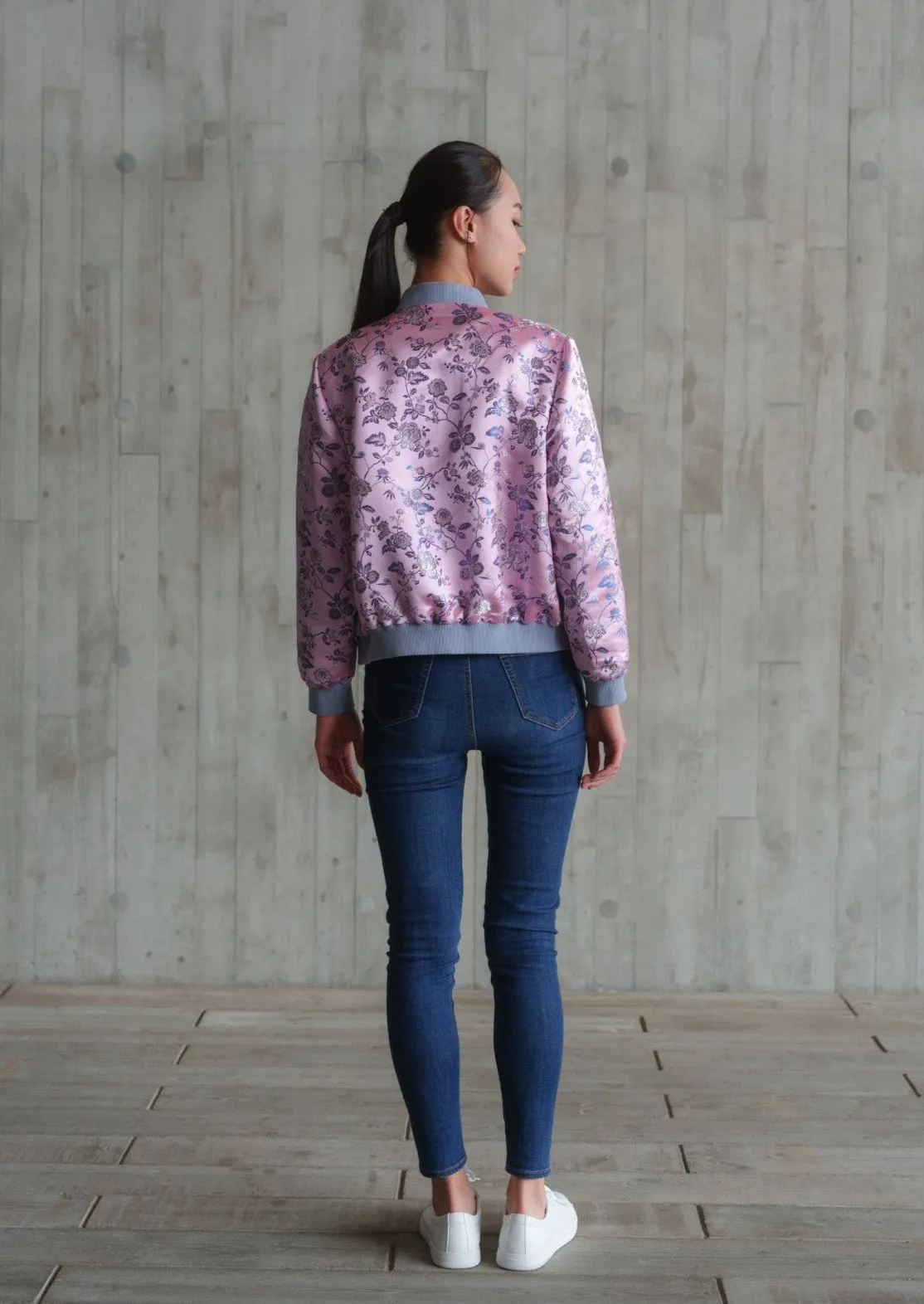 Love In Mist Bomber Jacket (Grey/ Multi Pink)