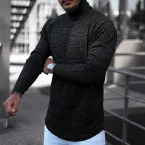 Men's Plaid Turtleneck Long Sleeve Tops