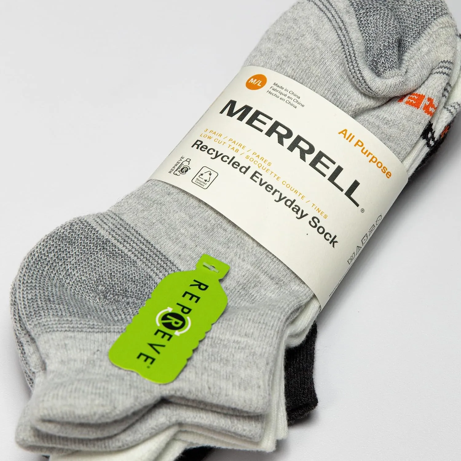 Merrell Men's and Women's Recycled Everyday Socks-3 Pair Pack-Repreve Mesh