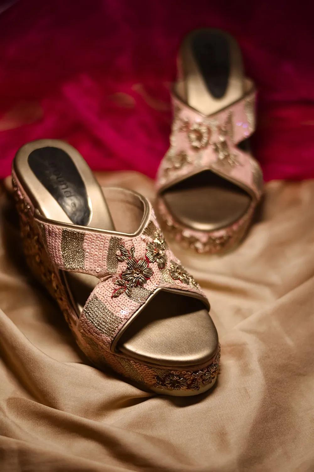 Pink Embroidered Wedges