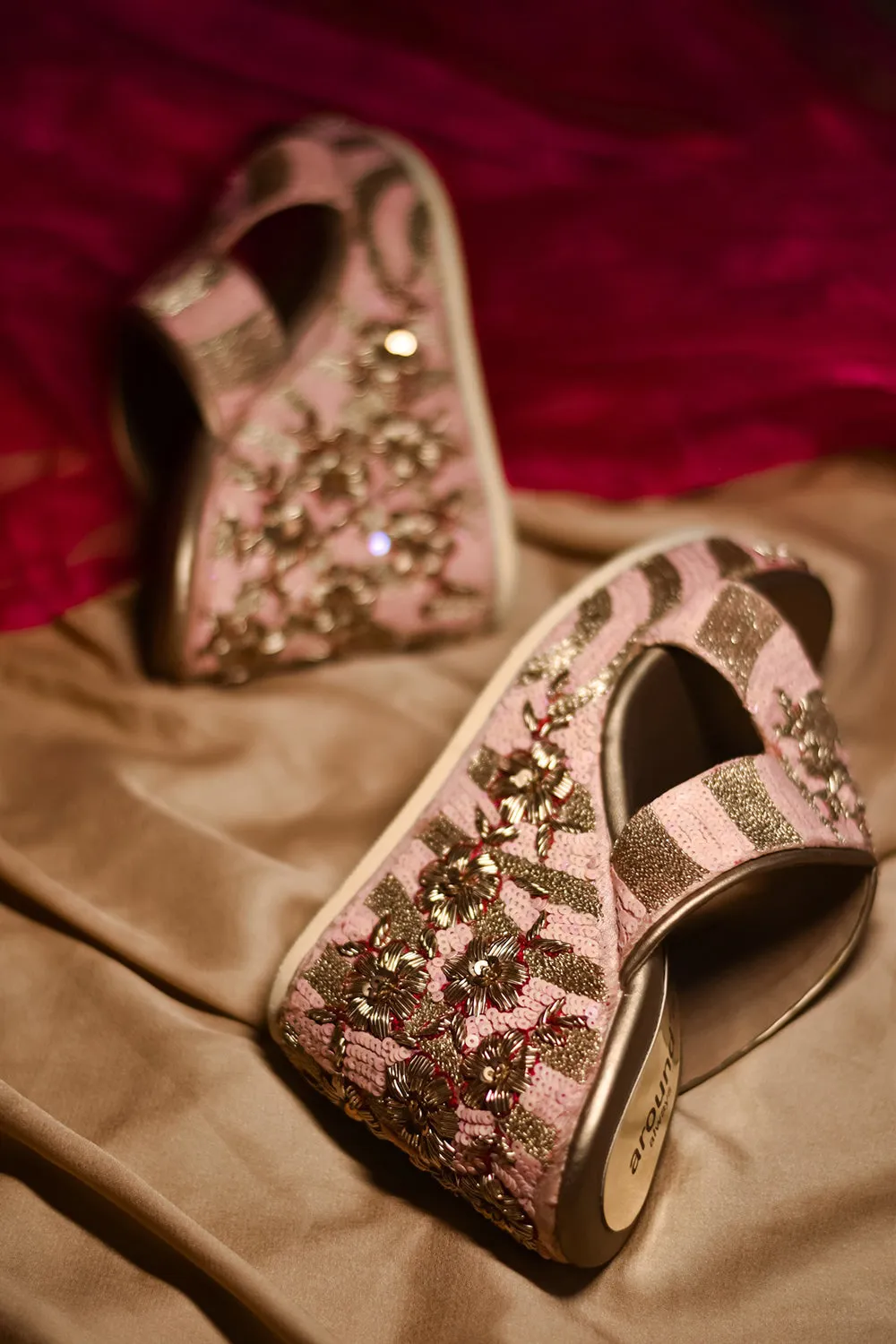 Pink Embroidered Wedges