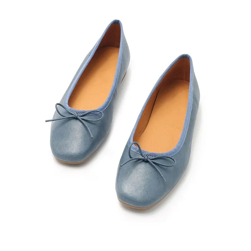 Round Toe Sheepskin Ballerina Shoes Bow-Detail 12 colors