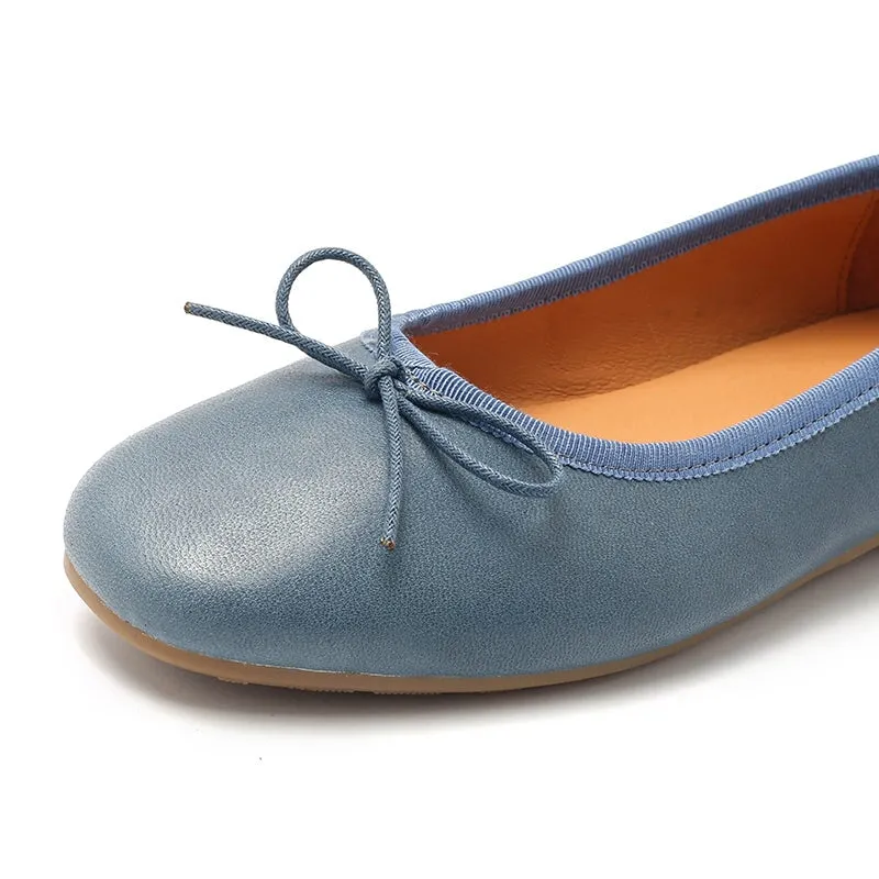 Round Toe Sheepskin Ballerina Shoes Bow-Detail 12 colors