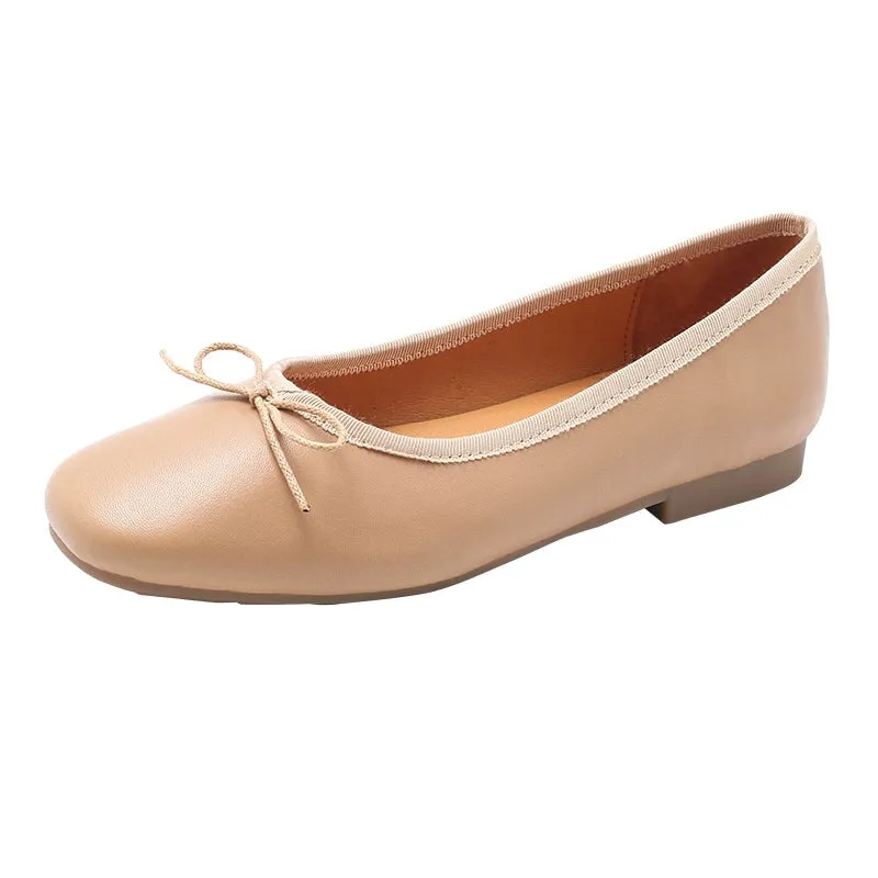 Round Toe Sheepskin Ballerina Shoes Bow-Detail 12 colors