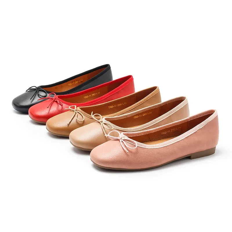 Round Toe Sheepskin Ballerina Shoes Bow-Detail 12 colors