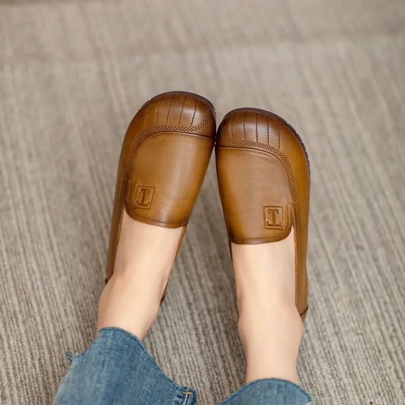 Slip on Loafers for Women Soft Leather Flats Handmade in Brown/Khaki