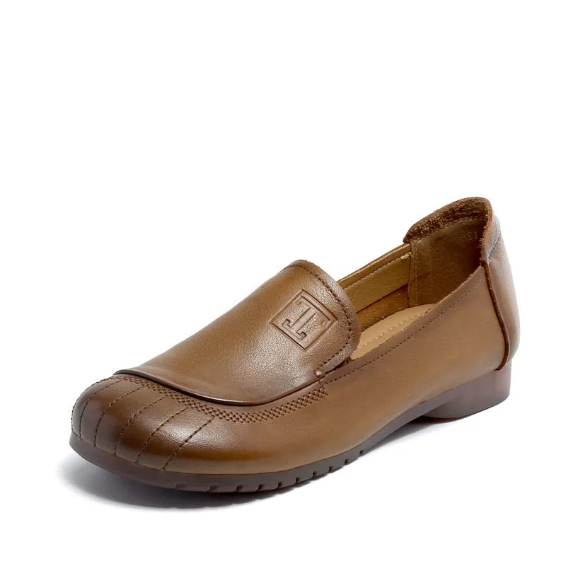 Slip on Loafers for Women Soft Leather Flats Handmade in Brown/Khaki