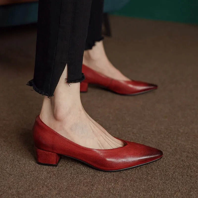 Soft Leather Slip On Flats in Red/Brown