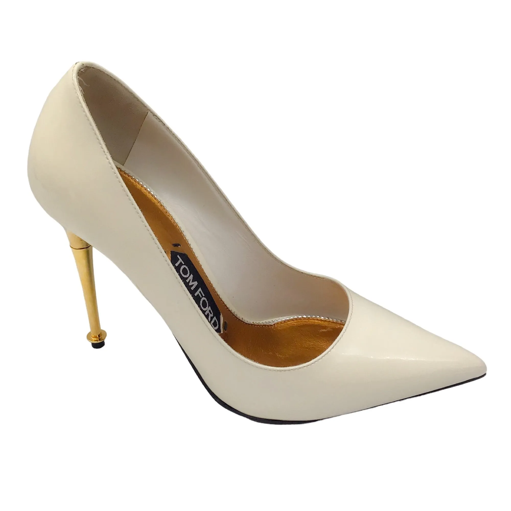 Tom Ford Ivory / Gold Stiletto Heel Patent Leather Pump