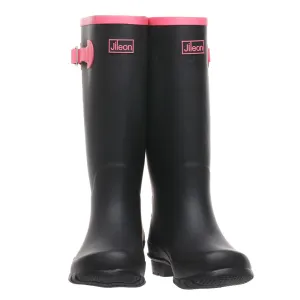 Wide Calf Rain Boots - 15 to 18 inch Calf - Black with Pink Trim - Wide in Foot and Ankle