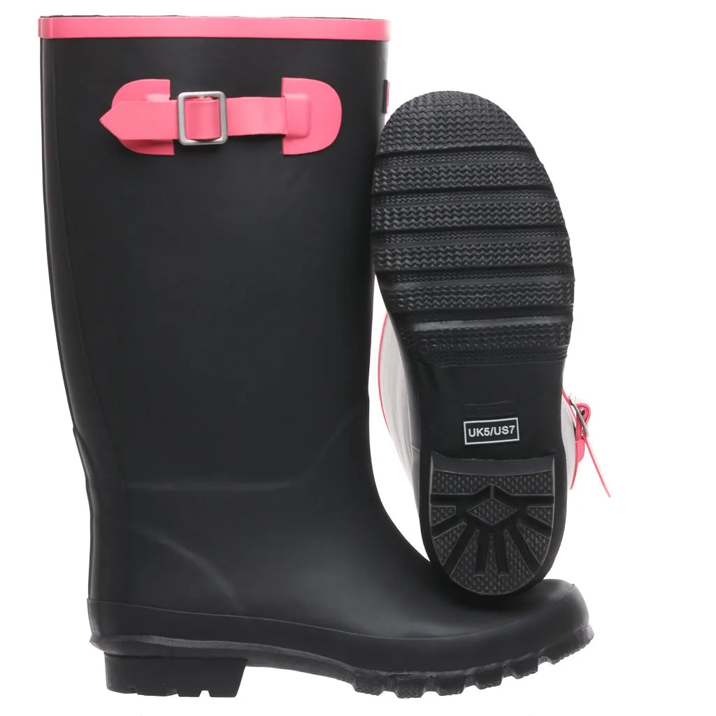 Wide Calf Rain Boots - 15 to 18 inch Calf - Black with Pink Trim - Wide in Foot and Ankle