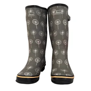 Wide Calf Rain Boots - 15 to 18 inch calf - Grey Dandelion - Wide in Foot and Ankle