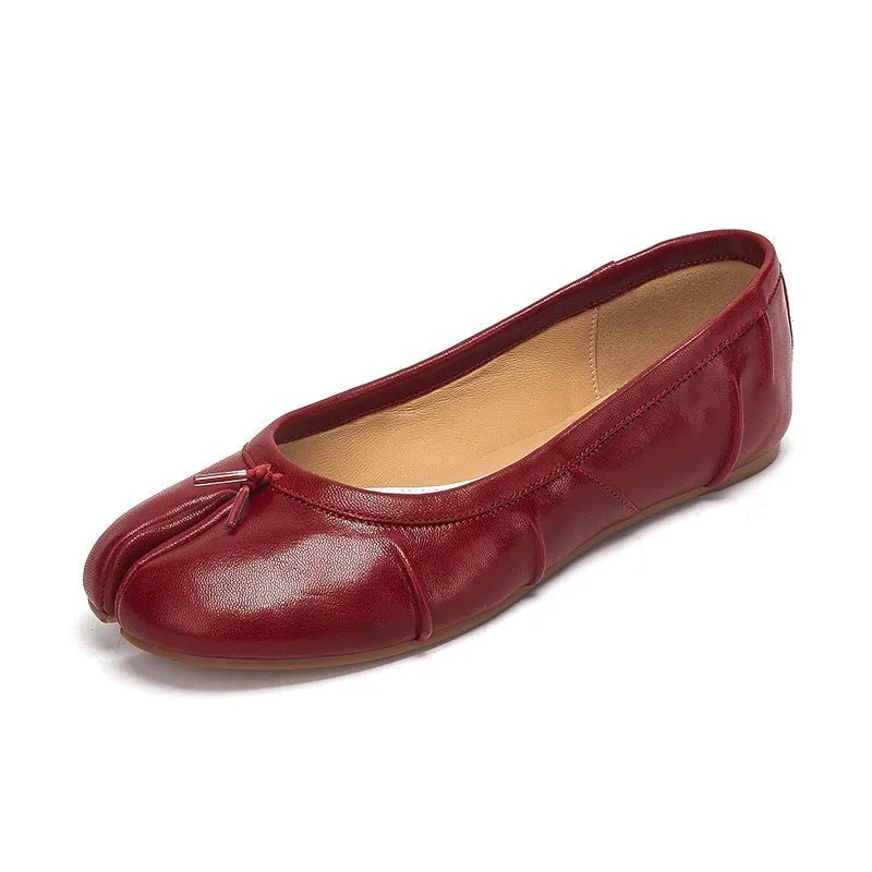 Women's Leather Casual Flats Split Toe Loafers Black/Red/Silver/Apricot